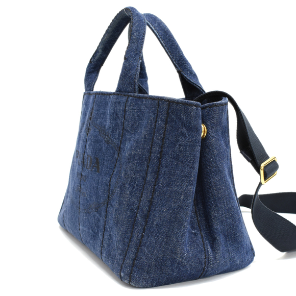 Prada Mini Handbag Plate Canapa Blue Triangle 2Way Shoulder - Picture 1 of 9